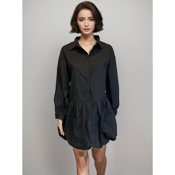 NWT Lulus Mini Dress Sz L Black‎ Sophisticated Delight Minimalist Bubble-Hem - Picture 1 of 10